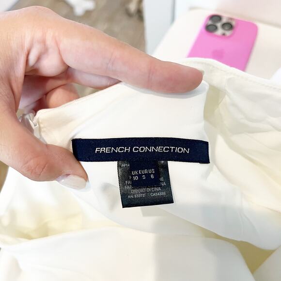 French Connection Whisper Ruffle V Neck Mini Dress White 6 - Picture 2 of 7